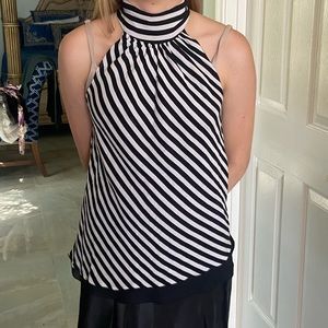 100% silk black and white striped dress tank top